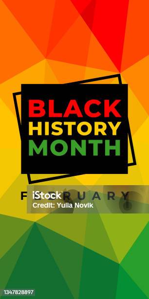 Black History Month Vector Vertical Web Banner Poster Card For Social Media Networks Stories Abstract Pattern And Text Black History Month February On Black Yellow Red Green Background向量圖形及更多黑人歷史月圖片