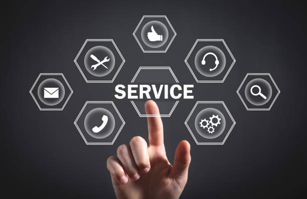 istock Male hand touching in Service concept. 1347829020