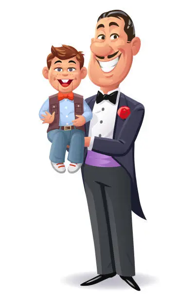 Vector illustration of Ventriloquist With Dummy
