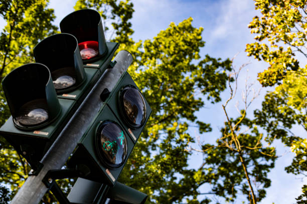 istock low angle view of a german traffic light, defocused trees as background 1347833478