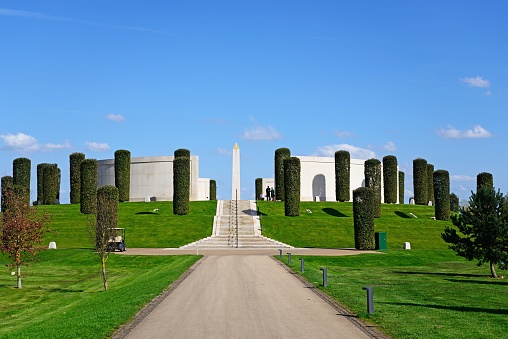 Front view of the Armed Forces Memorial, National Memorial Arboretum, Alrewas, Staffordshire, England, UK, Western Europe.