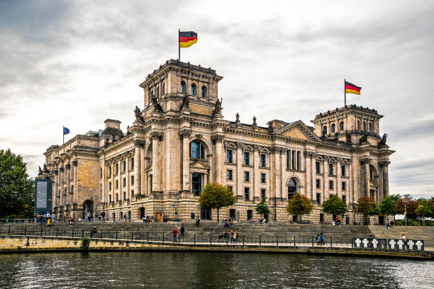 Spree river view and Reichstag parliament, Germany, Berlin