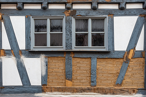 The façade of an old half-timbered house