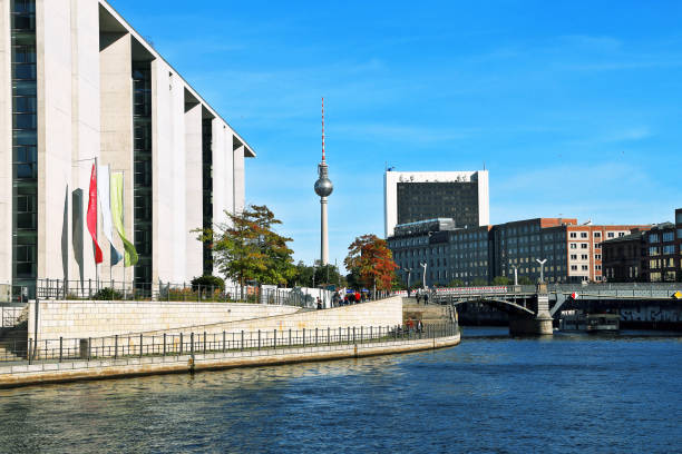 istock Stolperstein Tichauer and Television tower on Spree River, Germany, Berlin 1347835936