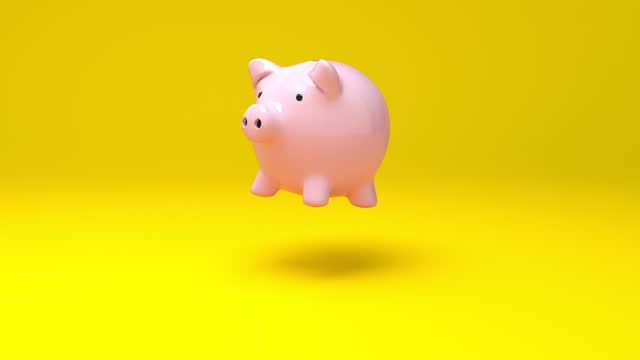 Piggy bank: unsuccessful attempt to smash, protect capital. Surprising slow motion animation, unexpected ending, includes matte channel.