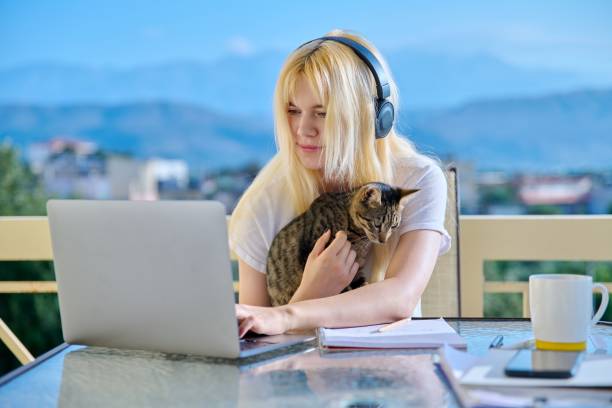 istock Female student studies at home online using a laptop 1347837626