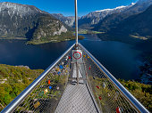 Skywalk with love padlocks, Lake Hallstatt, Salzburg, Austria, Europe