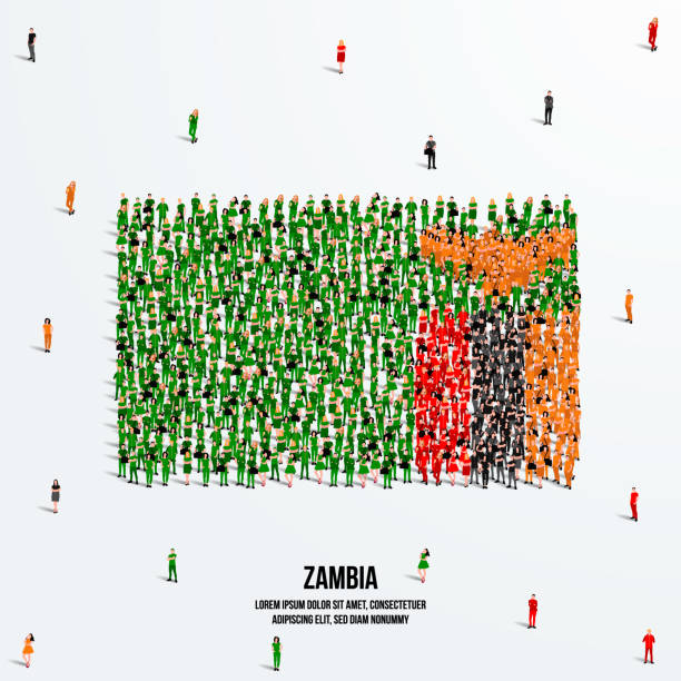 Zambia Flag. A large group of people form to create the shape of the Zambia flag. Vector Illustration. Zambia Flag. A large group of people form to create the shape of the Zambia flag. Vector Illustration. zambia flag stock illustrations