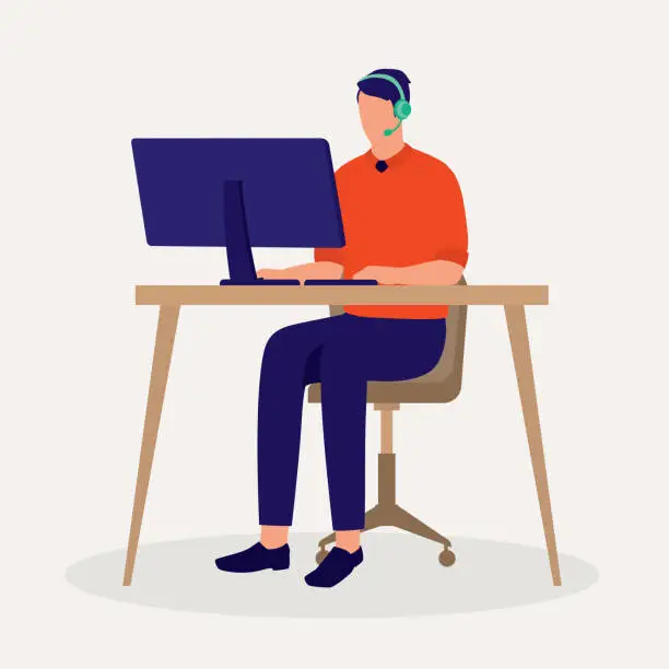 Vector illustration of Male Customer Support Representative.