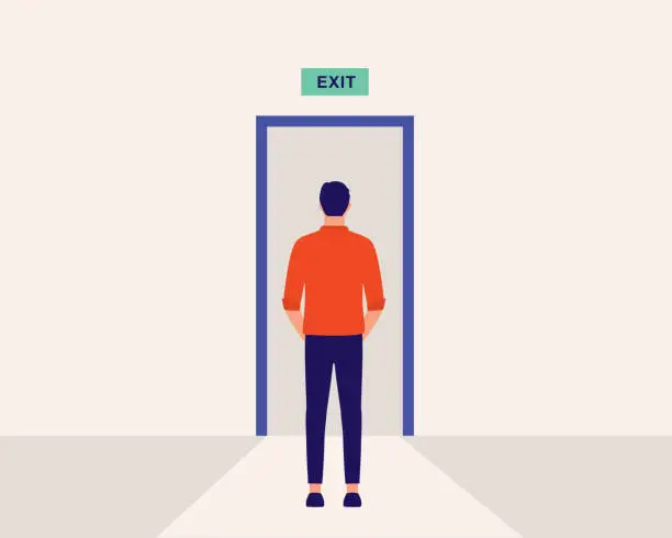 Vector illustration of Man At The Exit Door.
