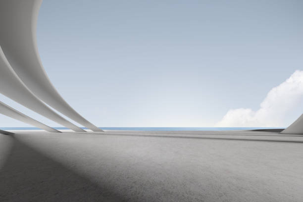 istock 3d render of futuristic concrete architecture with car park, empty cement floor. 1347847135