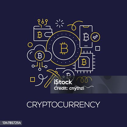 istock Vector Set of Illustration Cryptocurrency Concept. Line Art Style Background Design for Web Page, Banner, Poster, Print etc. Vector Illustration. 1347857254