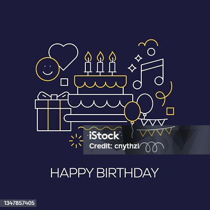 istock Vector Set of Illustration Happy Birthday Concept. Line Art Style Background Design for Web Page, Banner, Poster, Print etc. Vector Illustration. 1347857405