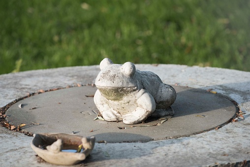 a frog made of stone, symbol of an amphibious animal