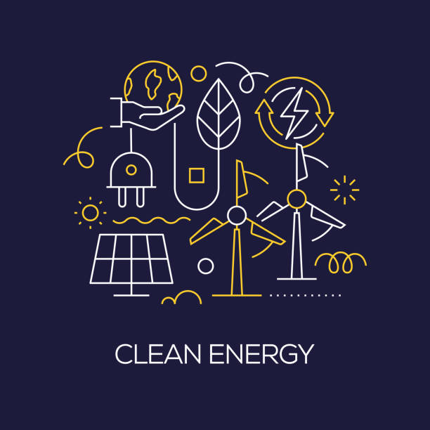 Vector Set of Illustration Clean Energy Concept. Line Art Style Background Design for Web Page, Banner, Poster, Print etc. Vector Illustration. Vector Set of Illustration Clean Energy Concept. Line Art Style Background Design for Web Page, Banner, Poster, Print etc. Vector Illustration. clean energy stock illustrations