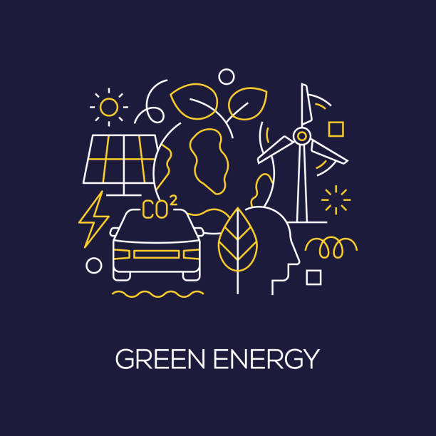 Vector Set of Illustration Green Energy Concept. Line Art Style Background Design for Web Page, Banner, Poster, Print etc. Vector Illustration. Vector Set of Illustration Green Energy Concept. Line Art Style Background Design for Web Page, Banner, Poster, Print etc. Vector Illustration. power energy development abstract stock illustrations