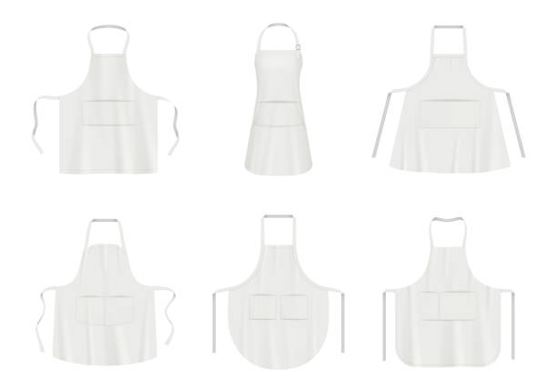 istock Kitchen apron. Black and white fabric clothes for professional cook chef realistic apron decent vector illustration pictures templates 1347860225