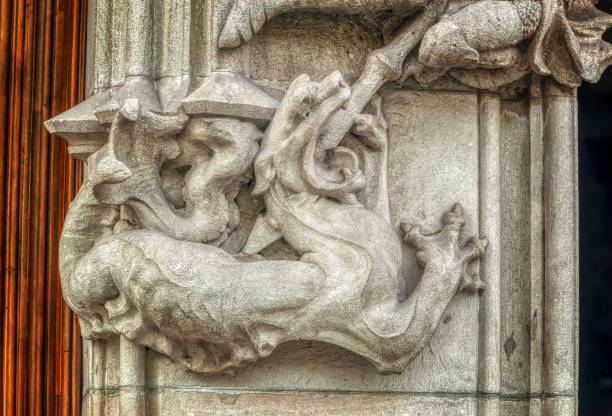 istock Bas relief sculpture as decorative element on exterior wall in Barcelona. 1347860236