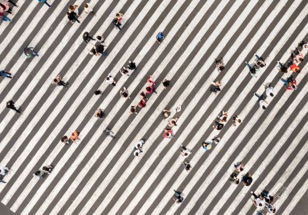 istock Aerial view of a zebra crossing 1347860656