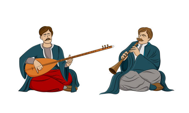 サズを演奏する2人のミュージシャン。トルコの民俗楽器。 - turkish culture audio点のイラスト素材／クリップアート素材／マンガ素材／アイコン素材