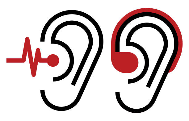 Hearing aid and ear icon Hearing aid and ear icon. Hearing symbol isolated on white background assistive technology stock illustrations