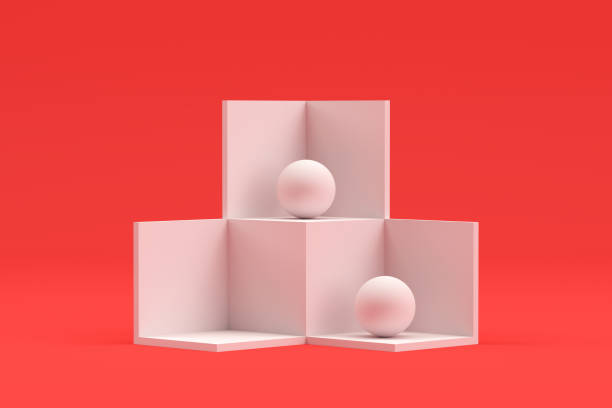 istock Podium, isometric cube product stand, platform on red background 1347860824
