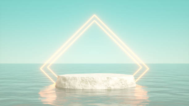 istock Podium on sea, stone, rock, concrete product display platform stand 1347863820