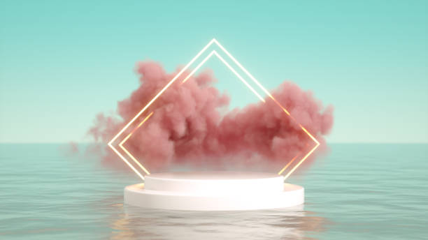 istock Podium on sea with cloud, product display platform stand 1347864275