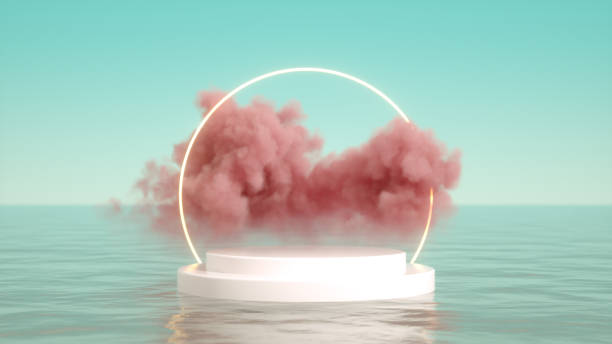 istock Podium on sea with cloud, product display platform stand 1347864392
