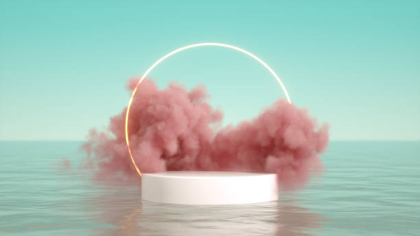 istock Podium on sea with cloud, product display platform stand 1347864433