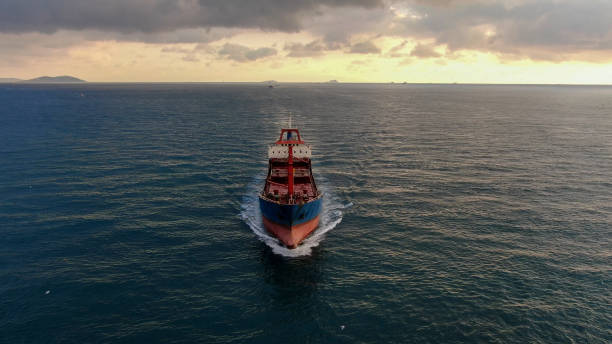 istock Aerial view of freight ship with cargo containers 1347867011