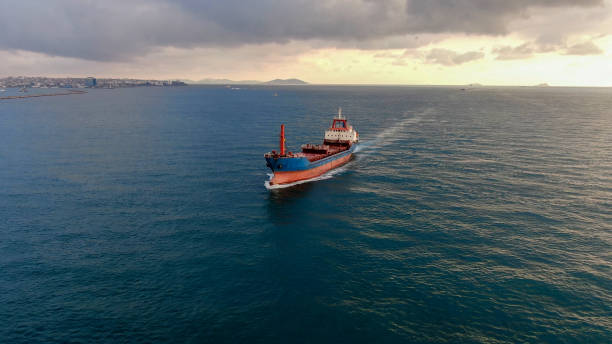 istock Aerial view of freight ship with cargo containers 1347867013
