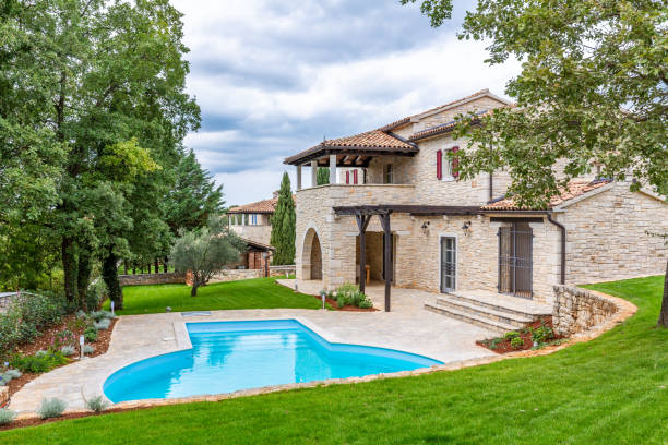 istock Luxurious beautiful modern villa with yard garden 1347867342