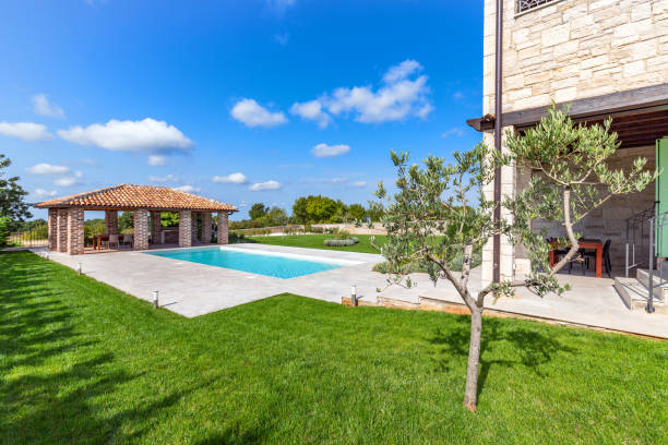istock Luxurious beautiful modern villa with yard garden 1347867446