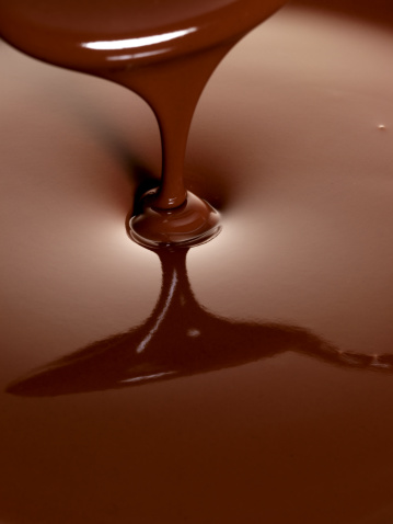Ribbons of melted chocolate being poured.