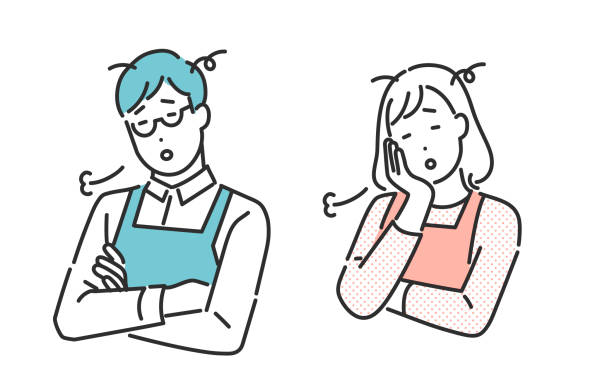 A tired-looking husband and wife A tired-looking husband and wife gender change stock illustrations