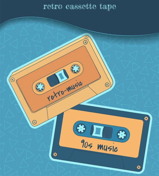 ilustraciones, imágenes clip art, dibujos animados e iconos de stock de cintas retro en estilo cartoon - personal cassette player