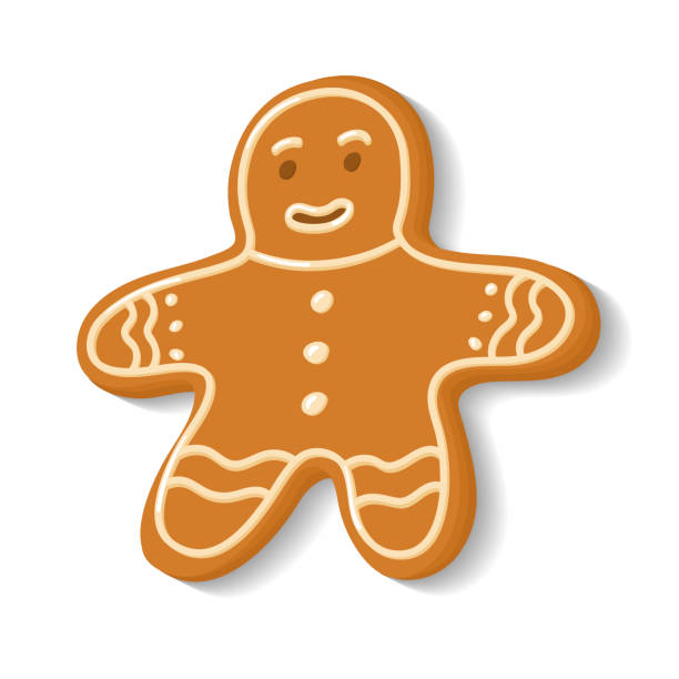 ilustrações, clipart, desenhos animados e ícones de pão de gengibre na forma de sandman. estilo plano na ilustração vetorial. isolado no fundo branco. padaria caseira, culinária, biscoitos ornamentados, doces de natal. clip art para massa feita à mão. - bakery baked biscuit sweet food