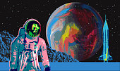 istock Astronaut in Alien landscape 1347875059