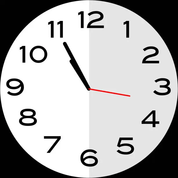 Vector illustration of 5 minutes to 11 o'clock or Five minutes to eleven o'clock analog clock. Icon design use illustration flat design