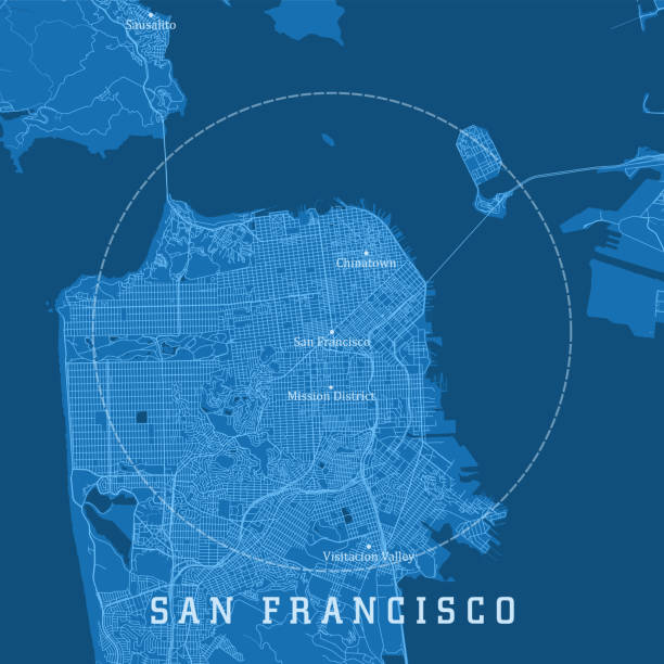 샌프란시스코 ca 시티 벡터 로드맵 블루 텍스트 - san francisco bay area stock illustrations