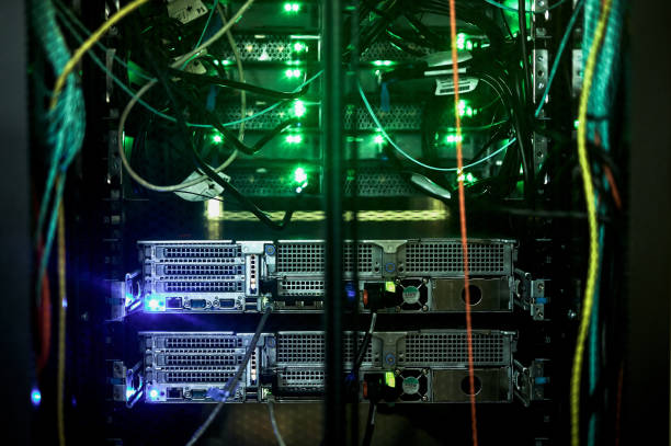 istock Closeup shot of computer cabling in a server room 1347879808
