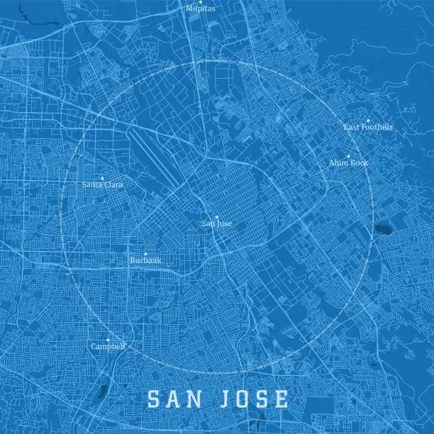 Vector illustration of San Jose CA City Vector Road Map Blue Text
