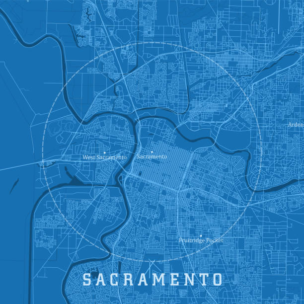 새크라멘토 ca 시티 벡터 로드맵 블루 텍스트 - sacramento county stock illustrations