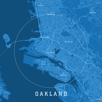 Oakland CA City Vector Road Map Blue Text. All source data is in the public domain. U.S. Census Bureau Census Tiger. Used Layers: areawater, linearwater, roads.