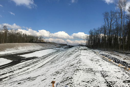 Brunssum, the Netherlands, - February 26, 2018. Road construction for a  new highway in the country in winter setting.