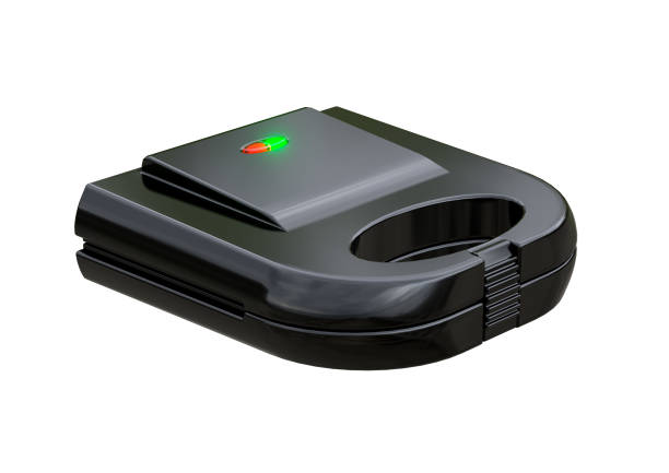Electric black sandwich maker isolated on white background.