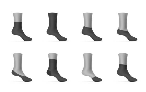 stockillustraties, clipart, cartoons en iconen met black socks on mannequin realistic set vector illustration. tissue pairs stocking collection blank - lange sokken