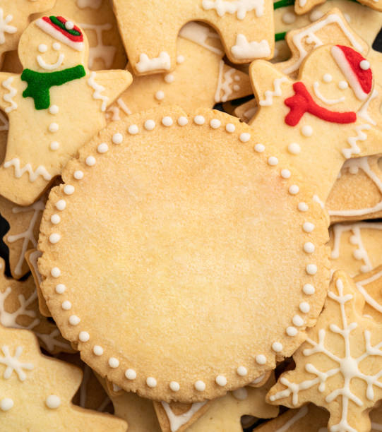 Top view of decorated Christmas tree cookie.