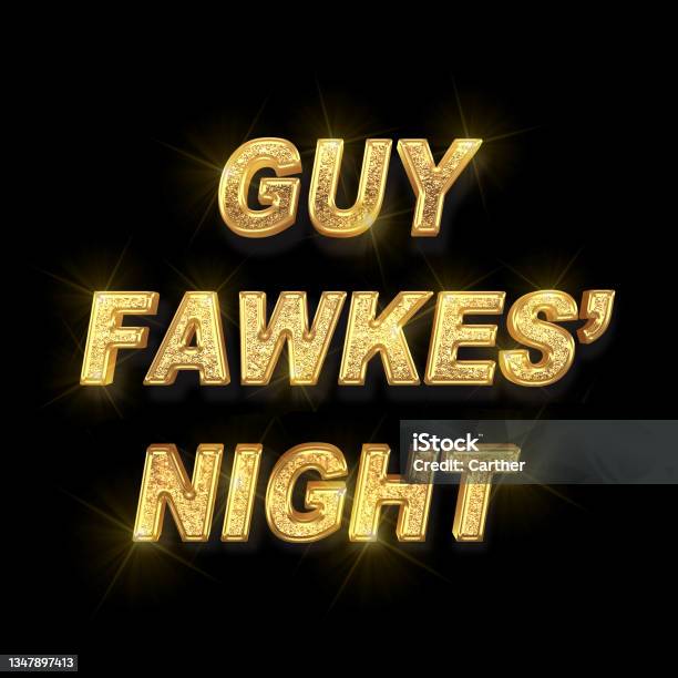 Guy Fawkes Night Text With Sparkling Gold Calligraphy Isolated On Black Background Stock Photo - Download Image Now